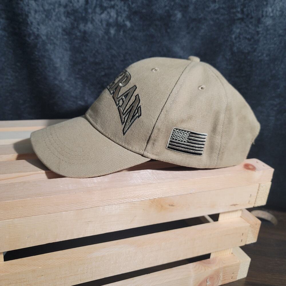 Veteran Letters Khaki Beige Cotton Adjustable Embroidered Cap Hat CP00806